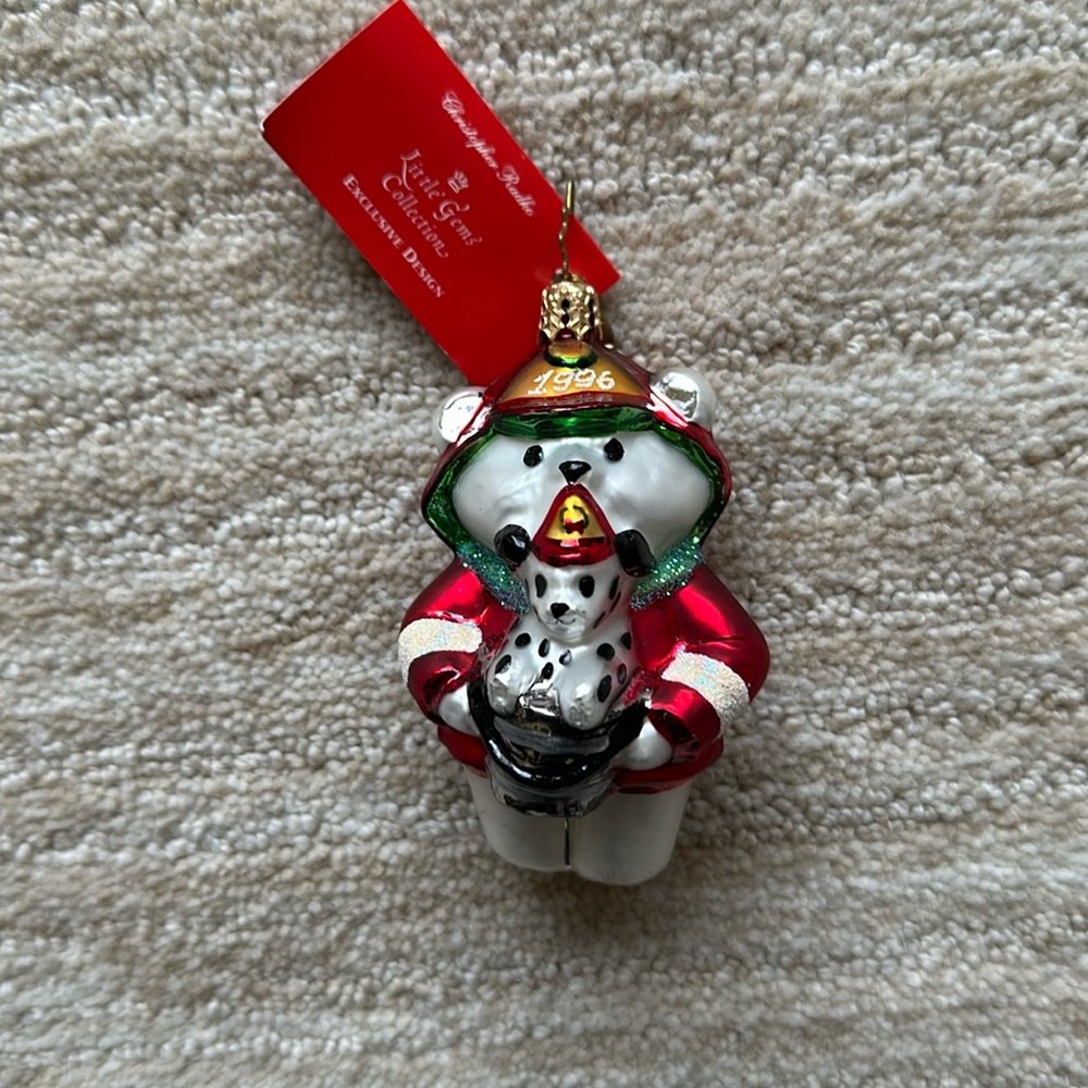 Christopher Radko Marshall Fields Santa Bear Gem 1986 Ornament Fire Fighter Dalm